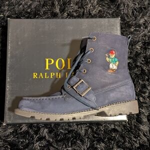Ralph Lauren Blue High-Top Boots with Embroidered Design
